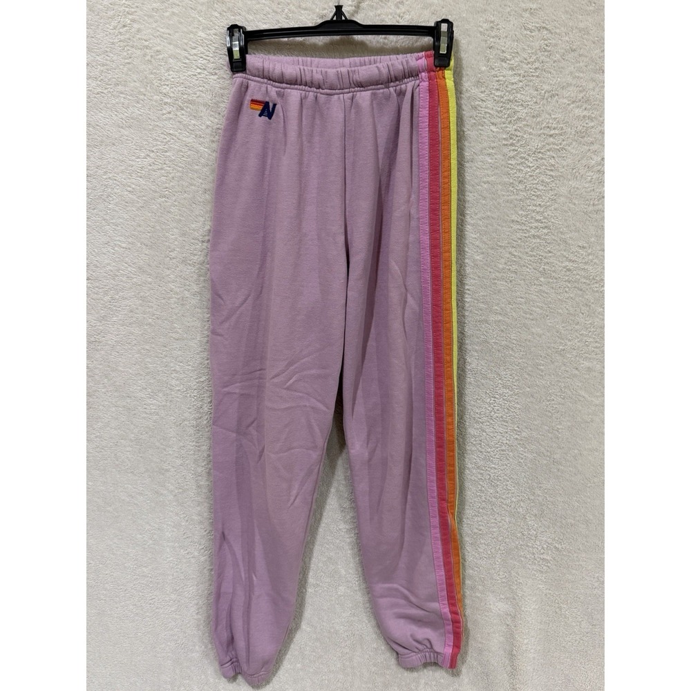 Aviator Nation 5 Stripe Sweatpants Purple/Pink Small Joggers Neon Rainbow